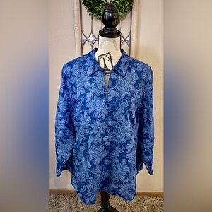 J. Jill 2X Navy Paisley Long Sleeve Blouse